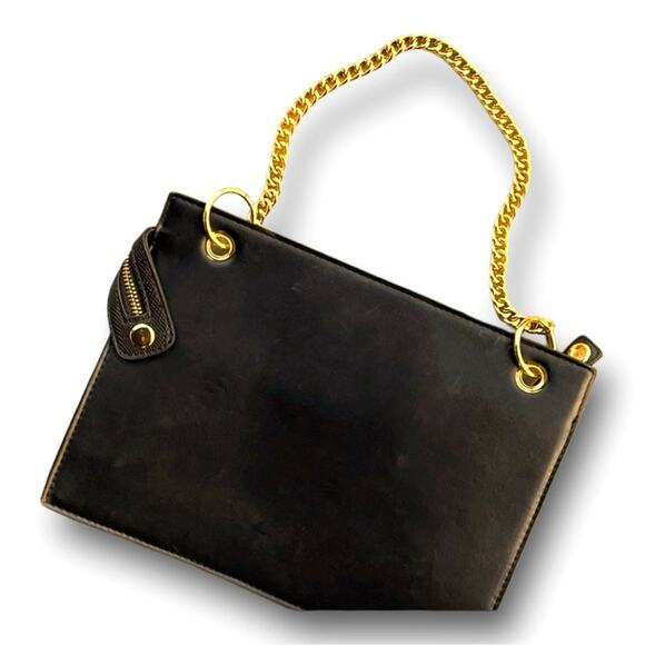 ADRIENNE VITTADINI Black Envelope Clutch or Shoulder Bag Gold Tone chain strap - Picture 2 of 11